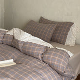 June Lace Double Gauze Gingham Bedding Set - Khaki